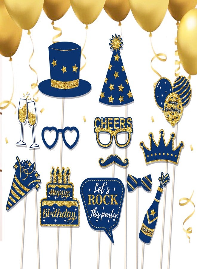 CC HOME 36Pcs Blue Happy Birthday Photo Booth Props, Glitter Birthday Party Decorations, Letter Print Card Material, Perfect for Forever Young Cheers Party Time - Image 3