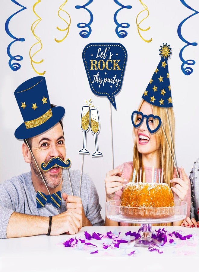 CC HOME 36Pcs Blue Happy Birthday Photo Booth Props, Glitter Birthday Party Decorations, Letter Print Card Material, Perfect for Forever Young Cheers Party Time - Image 4