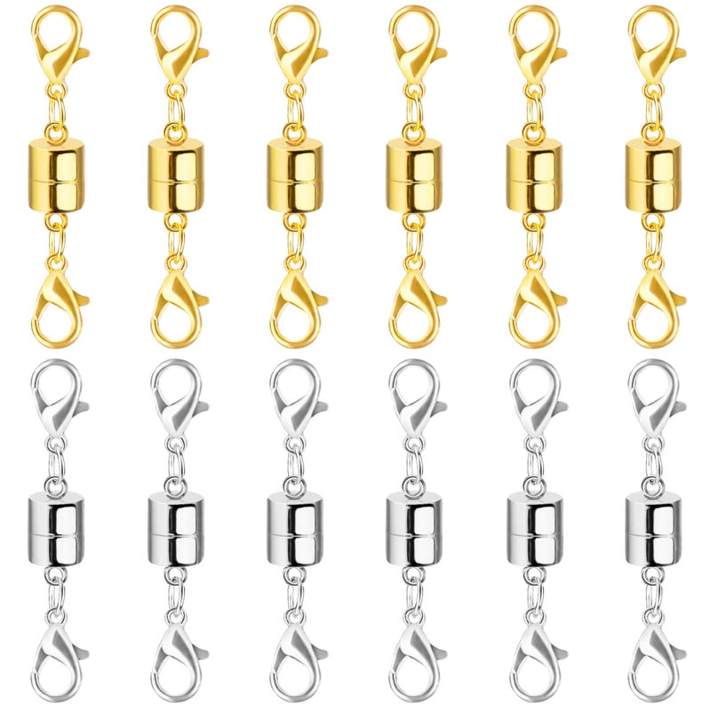 SUTQIGUI Magnetic Necklace Clasp and Closures with Double Lobster Clasp, 14K Gold and Silver Necklace Extenders for Women Jewelry Magnetic Clasps for Necklaces, Bracelet Necklace Extender(12PCS) - Image 1