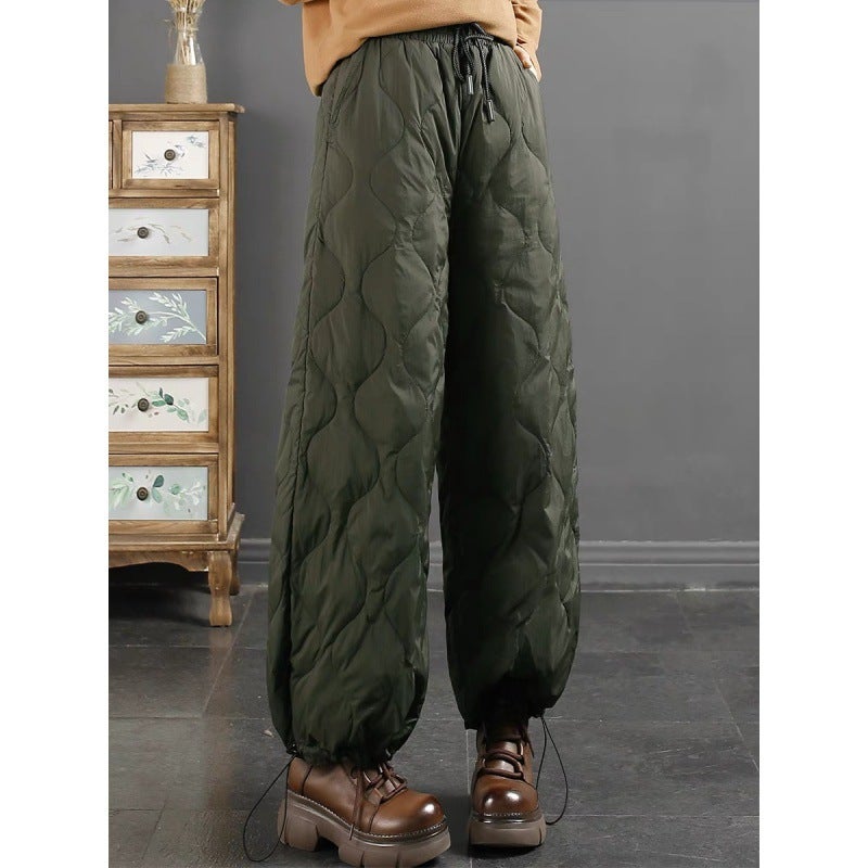 2023 Winter Artistic Elastic Waist Quilted Trousers for Women Warm Windproof Black  - Image 2