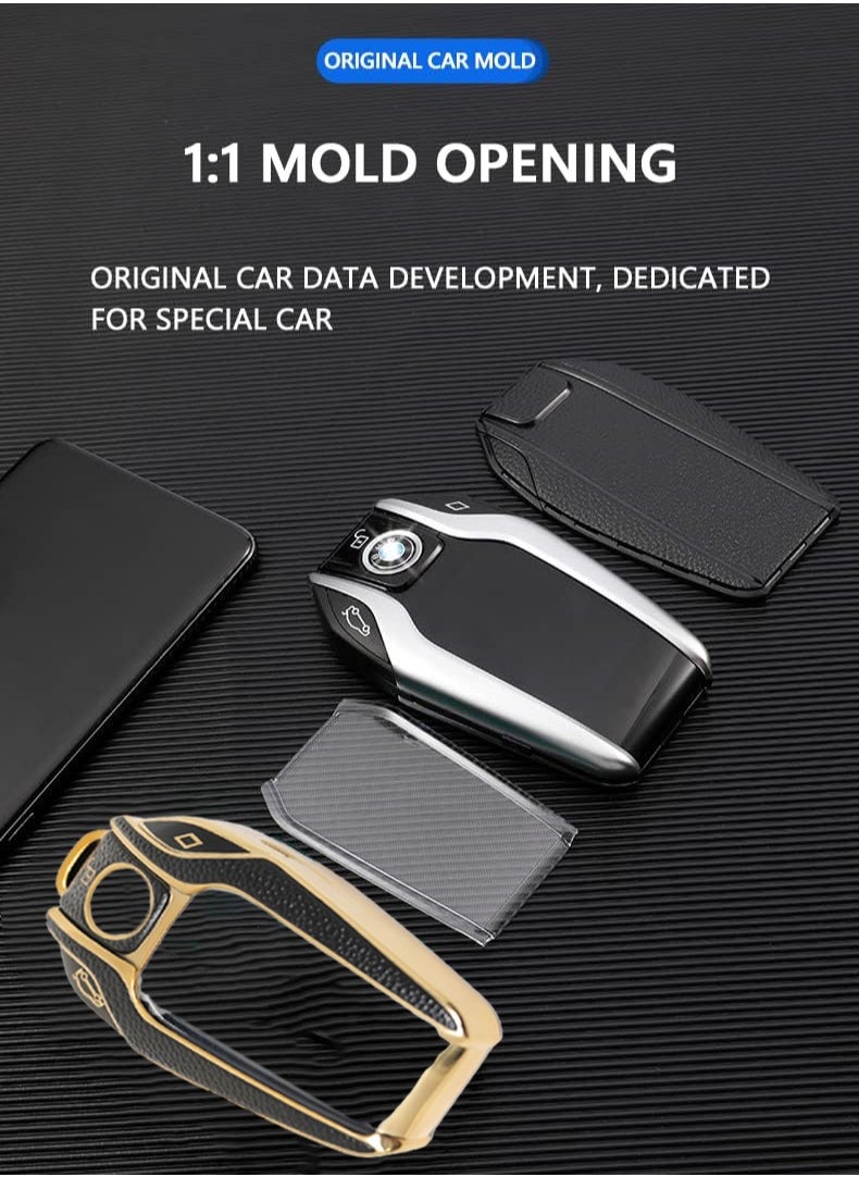 Service Zone - TPU Leather Texture Key Fob Cover For BMW 5 Series X3 X7 LCD Screen Car Remote Key Case -Black - Image 1