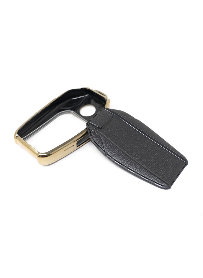 Service Zone - TPU Leather Texture Key Fob Cover For BMW 5 Series X3 X7 LCD Screen Car Remote Key Case -Black - Image 1