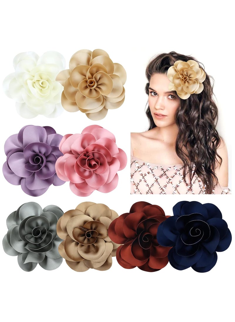 Cinaci Cinaci 8 Pieces 13cm5 Silky Satin Big Flower Brooch Pins Alligator Hair Clips Floral Hair Barrettes Accessories for Women Girls Teens 