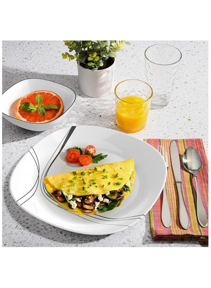 فلورا Square Dinnerware Set, Glassware 26-Piece Service for , Easy to Clean, Dinner Plates, Dishes, Bowls Set, Modern Line - Image 3