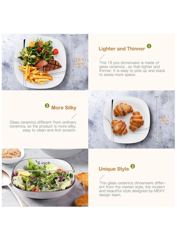 فلورا Square Dinnerware Set, Glassware 26-Piece Service for , Easy to Clean, Dinner Plates, Dishes, Bowls Set, Modern Line - Image 4