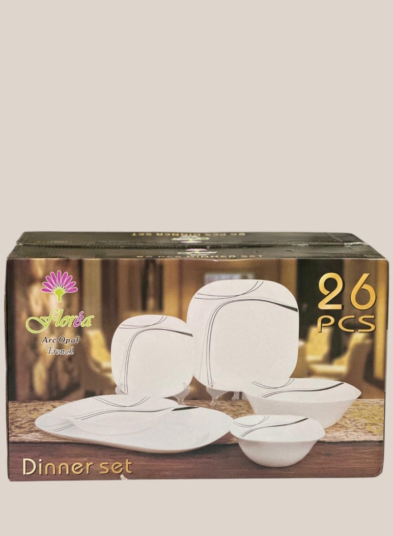 فلورا Square Dinnerware Set, Glassware 26-Piece Service for , Easy to Clean, Dinner Plates, Dishes, Bowls Set, Modern Line - Image 1