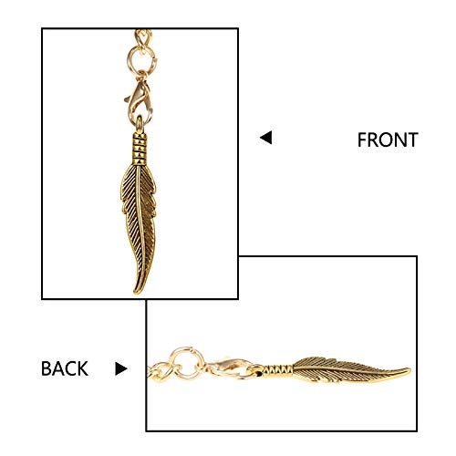 TREEWETO Men's Albert Chain Pocket Watch Curb Link Key Chain 2 Hooks with Antique Gold Leaf Pendant Design Charm Fob T Bar - Image 5