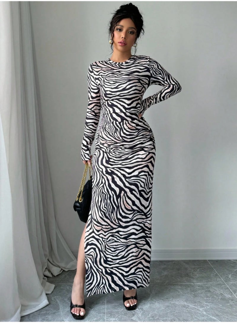 EMERY ROSE Women's Zebra Print Dress, Elegant Resort Style - Image 4