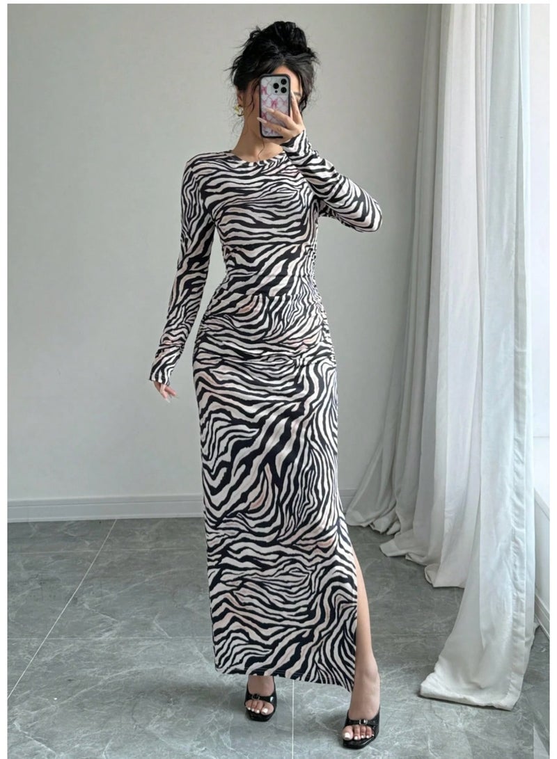 EMERY ROSE Women's Zebra Print Dress, Elegant Resort Style - Image 5