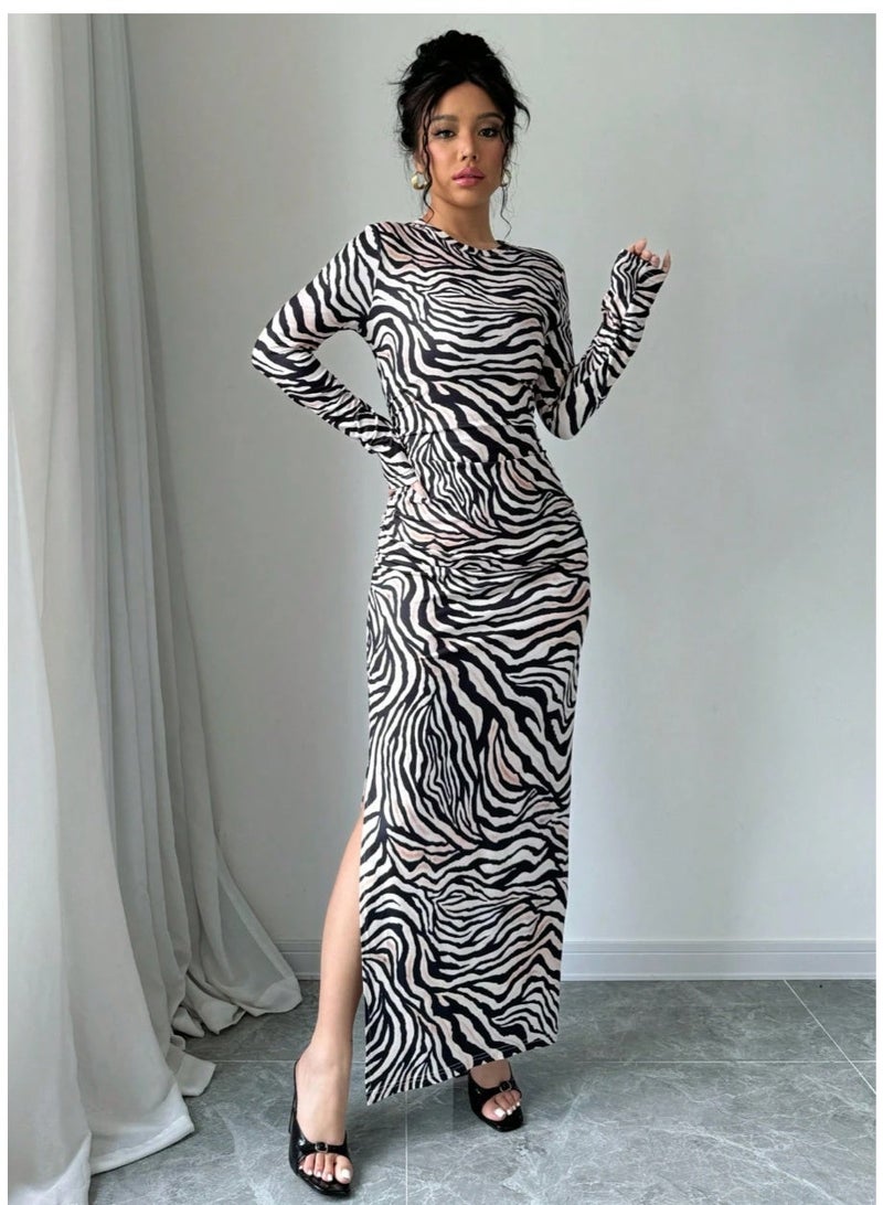 EMERY ROSE Women's Zebra Print Dress, Elegant Resort Style - Image 1