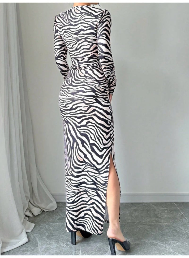 EMERY ROSE Women's Zebra Print Dress, Elegant Resort Style - Image 3