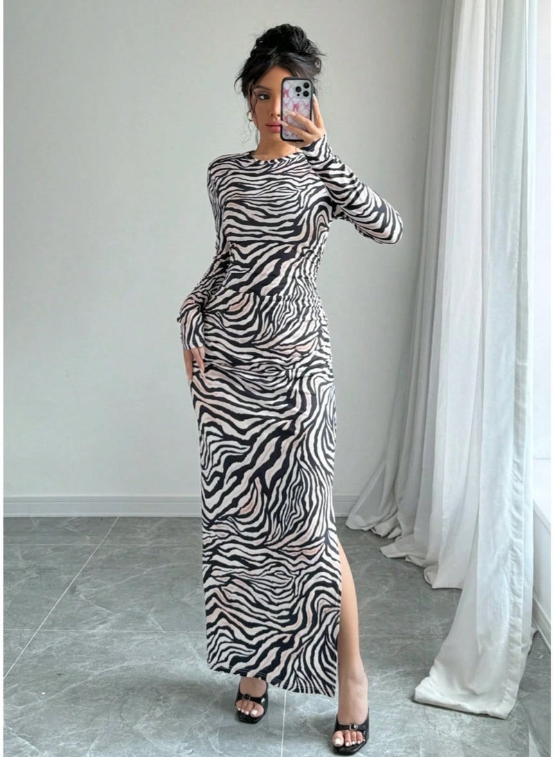 EMERY ROSE Women's Zebra Print Dress, Elegant Resort Style - Image 2