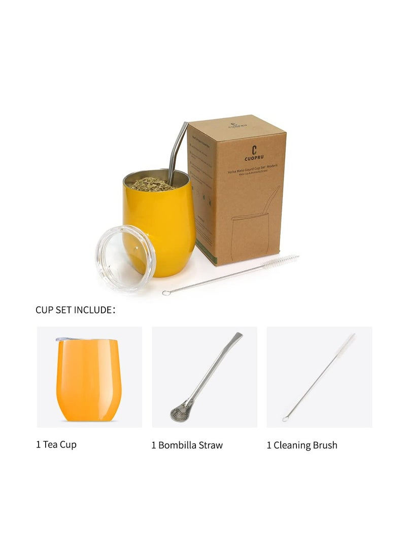 CUOPRU Yerba Mate Tea Cup 304 Stainless Steel Cup With Lid Heat Resistant Portable Tea Mug With Straw And Brush Water Thermos Bottle - Image 2