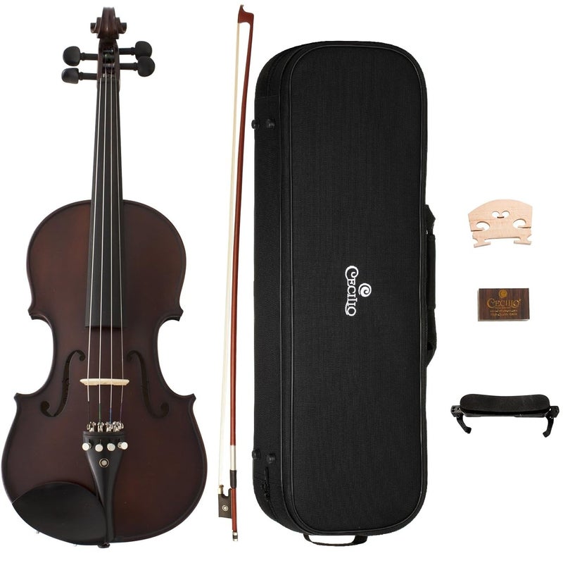 Cecilio 4/4 Full Size Violin, Hand-Carved Solid Maple & Spruce with Ebony Fittings, Includes Case, Bows, Rosin - Ideal for Practice, Performances - Image 1