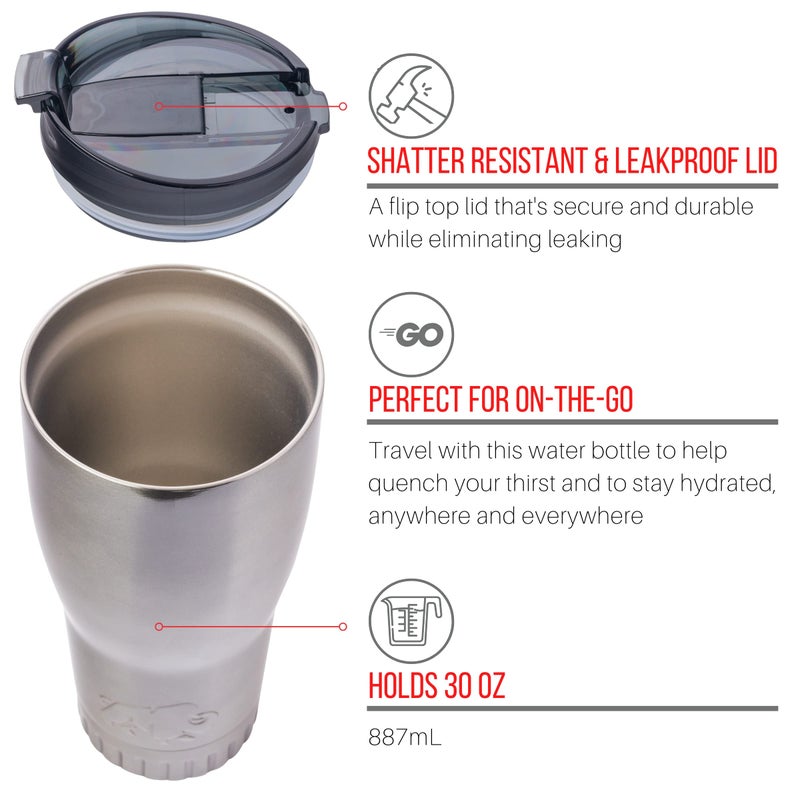 Silver Buffalo Double Walled Vacuum Insulated Stainless Steel Tumbler With Flip Top Lid Keeps Hot and Cold  Travel Coffee Mug Leak Proof Lid  30 Ounces  Gray - Image 3