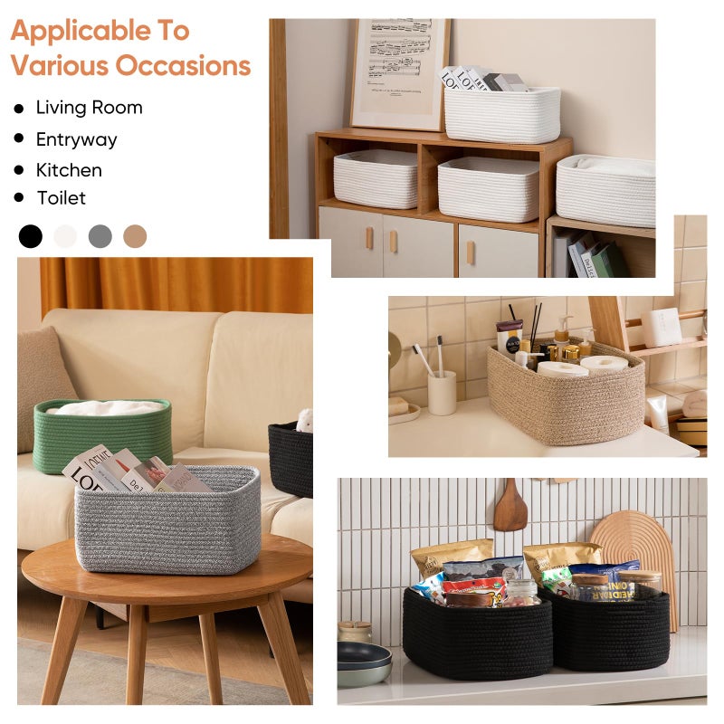 OIAHOMY 4 Pack 14.17 * 11.02 * 6.3IN Storage Baskets for Organizing Shelves, Woven Rope Baskets for Organizing Books, Clothes, Decorative Basket for Living Room, Nursery, Bedroom, Gift Basket, White - Image 5