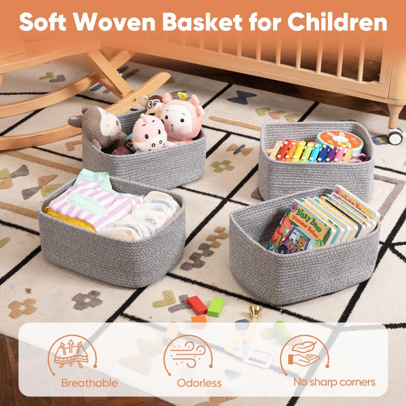 OIAHOMY 4 Pack 14.17 * 11.02 * 6.3IN Storage Baskets for Organizing Shelves, Woven Rope Baskets for Organizing Books, Clothes, Decorative Basket for Living Room, Nursery, Bedroom, Gift Basket, White - Image 4