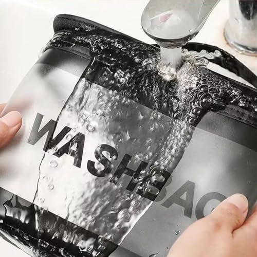Gowloz Transparent and PU Waterproof Cosmetic Wash Bag (Black, Square Shape) – Travel Toiletry Organizer Pouch with Zipper & Handle for Makeup & Skincare (21.5W x 15B x 16H cm, Pack of 1) - Image 3