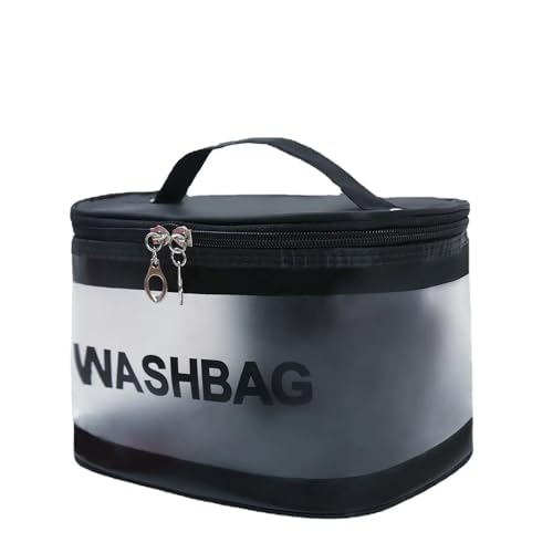 Gowloz Transparent and PU Waterproof Cosmetic Wash Bag (Black, Square Shape) – Travel Toiletry Organizer Pouch with Zipper & Handle for Makeup & Skincare (21.5W x 15B x 16H cm, Pack of 1) - Image 2