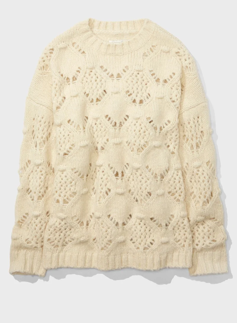 American Eagle Openwork Round Neck Sweater