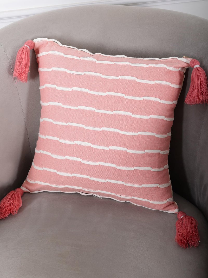ANWYN 100% Cotton Handloom Cushion Cover with Tassles II Size 16"X16"/40CM*40CM - Image 1