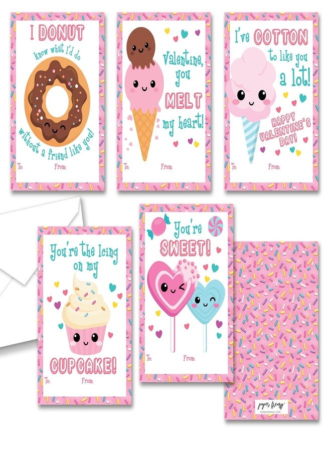 Paper Frenzy Sweet Treats Themed Valentines - 25 pack WITH ENVELOPES - Image 1