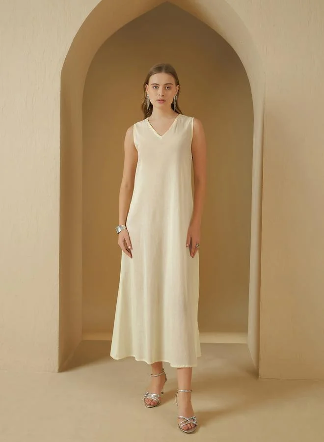 ستايلي Printed V-Neck Lace Trim A-Line Jalabyia