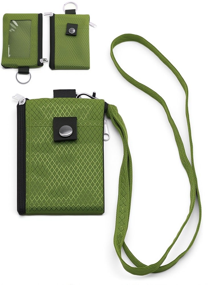 Green Anti-Theft RFID Shielding Wallet - Minimalist Water Resistant Zip Coin Purse Keychain for Cards Cash Badge & Earphones - Image 1
