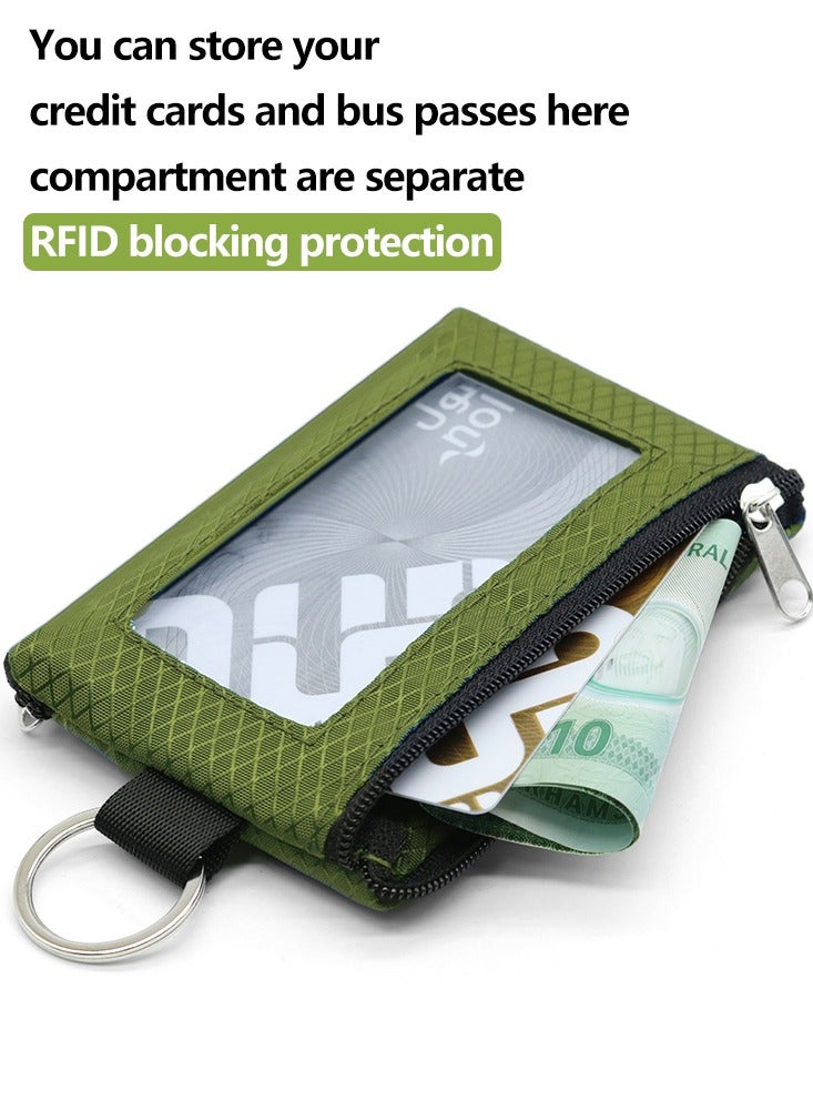 Green Anti-Theft RFID Shielding Wallet - Minimalist Water Resistant Zip Coin Purse Keychain for Cards Cash Badge & Earphones - Image 2
