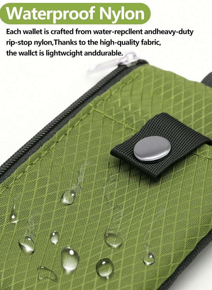 Green Anti-Theft RFID Shielding Wallet - Minimalist Water Resistant Zip Coin Purse Keychain for Cards Cash Badge & Earphones - Image 5