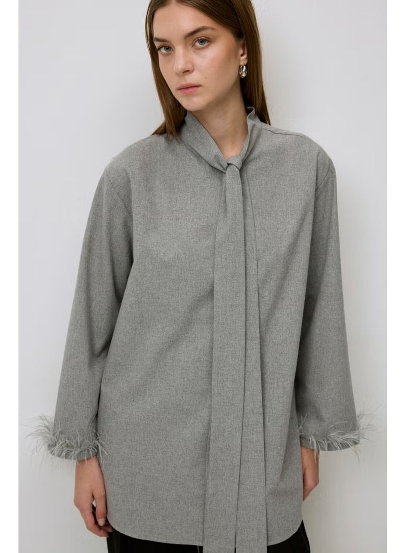 Touche Feather Detailed Melange Tunic - Image 4