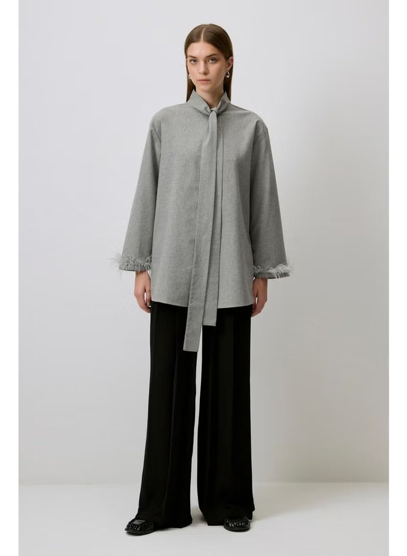 Touche Feather Detailed Melange Tunic - Image 1