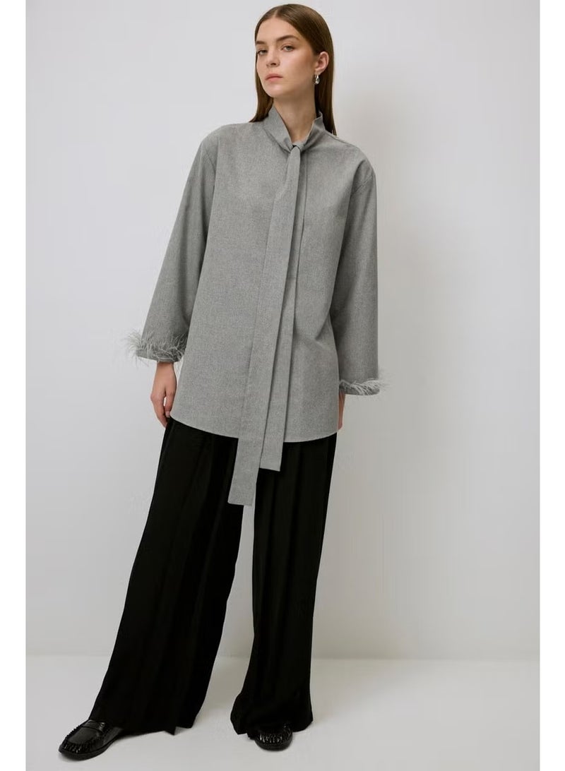 Touche Feather Detailed Melange Tunic - Image 2