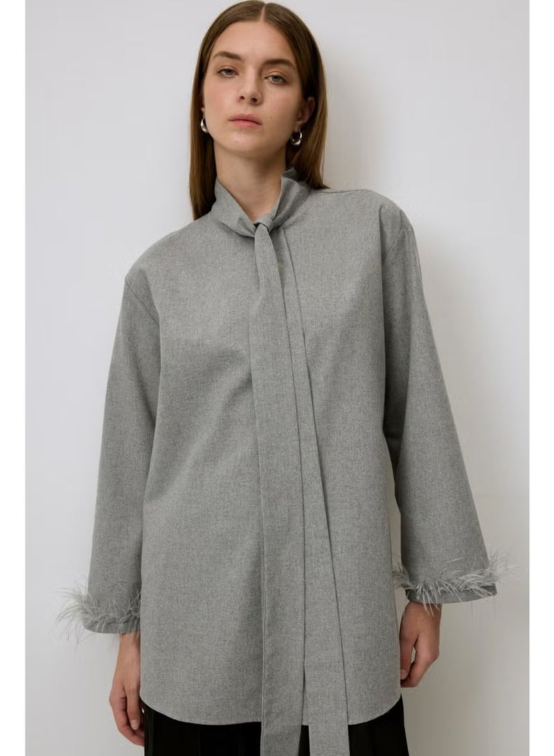 Touche Feather Detailed Melange Tunic - Image 3