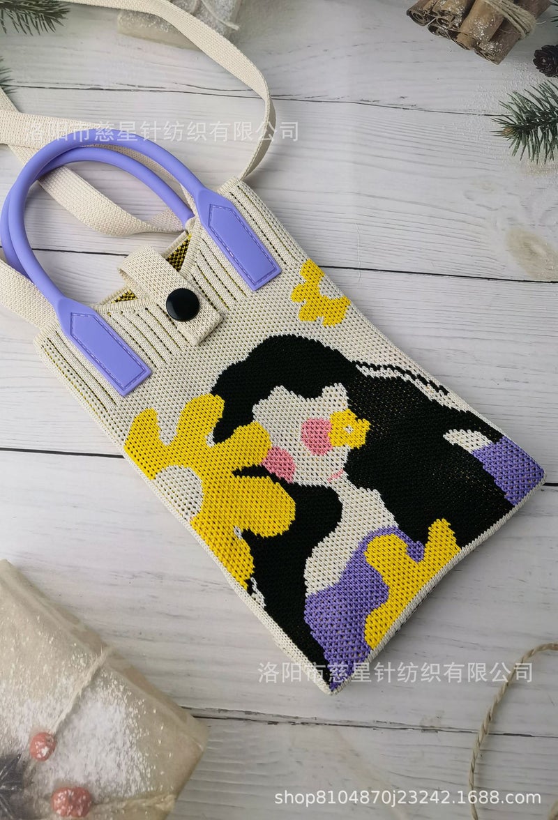 2025 Autumn New Style Girl'S Heart-Shaped Handbag For Carrying Mobile Phones, Knitted Crossbody Bag, Portable Textured Small Handbag - Image 1
