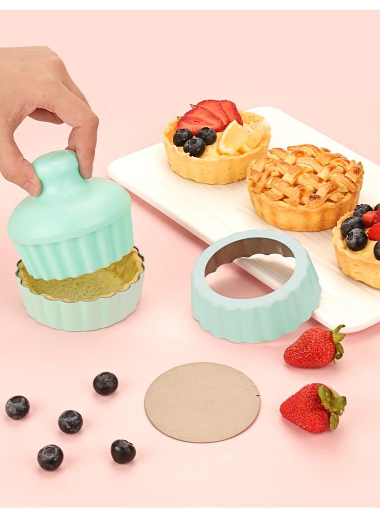 SYOSI مجموعة قواديس فطيرة غير لاصقة قواديس فطيرة صغيرة بأرضيات قابلة للإزالة للفطائر، قواديس كيش، كعك الجبن، الحلويات والمزيد للطهي في الفرن أو قدر الضغط تحتوي على 6 قواديس فطيرة وغطاء ضغط واحد - Image 2