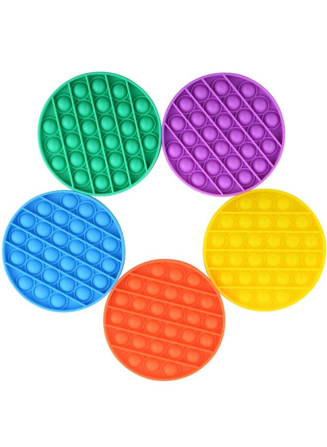 Mirenlife 5 Packs Pop Sensory Fidget Toys, Push Bubble Fidget Sensory Toys, Silicone Pressure Relieving Toys, Silicone Squeeze Sensory Toys, Round  - Image 1