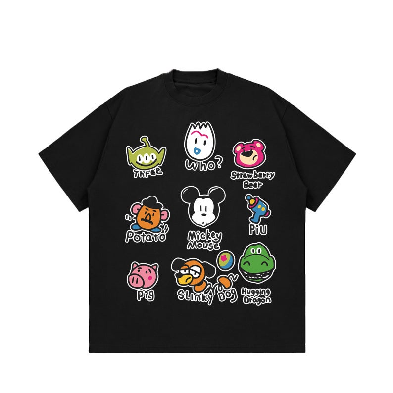 2024 Short-Sleeved T-Shirt Men'S American Style Trendy Cartoon Printed Trendy Loose All-Match Fashionable Top Ins - Image 1