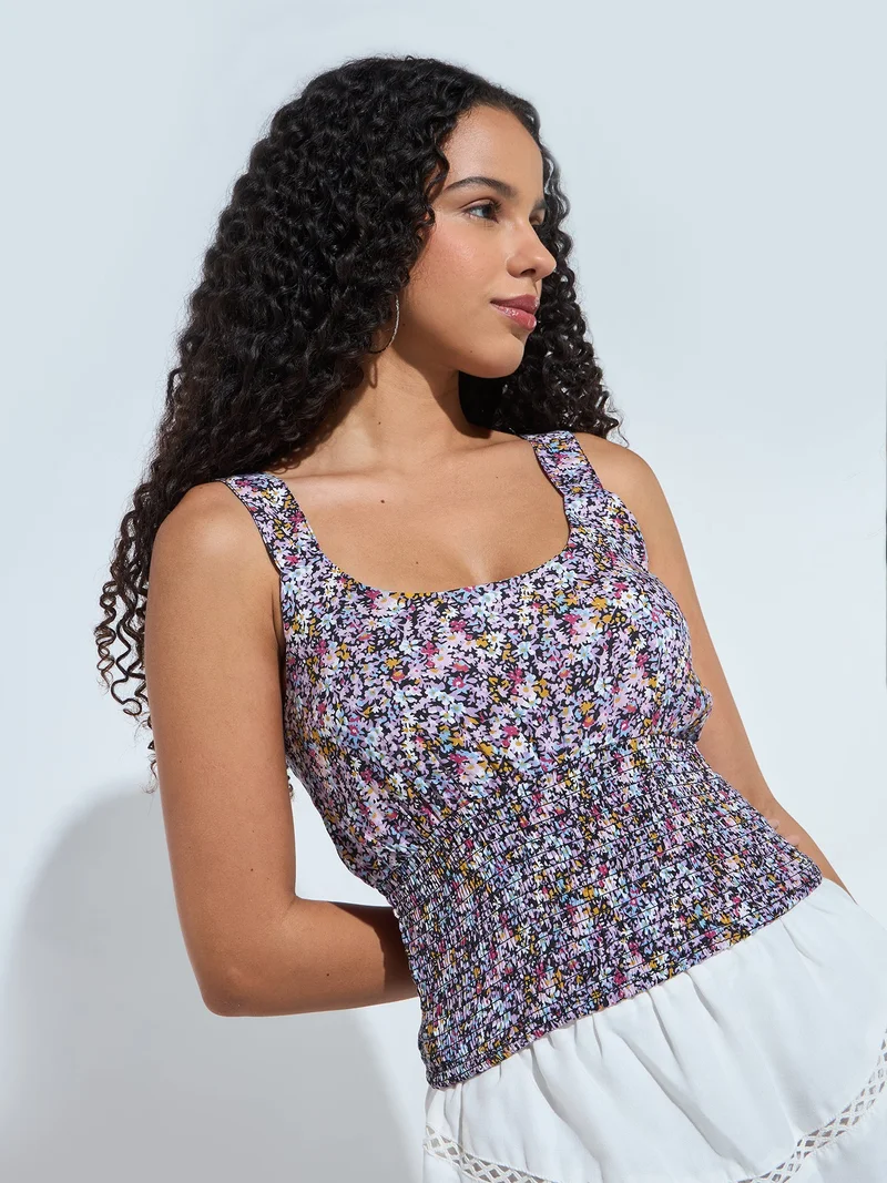 أوجيدر Off White Printed Cropped Top