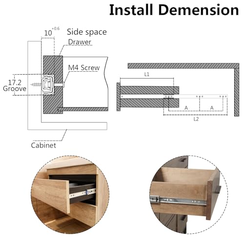 Suiwotin 4PCS 13.5 Inch Drawer Slides, Metal Ball Bearing Drawer Slides, Small Drawer Rails, Non-Removable Side Mount Two Way Slide Track Rail, 2 Pairs (0.7" Wide) - Image 5