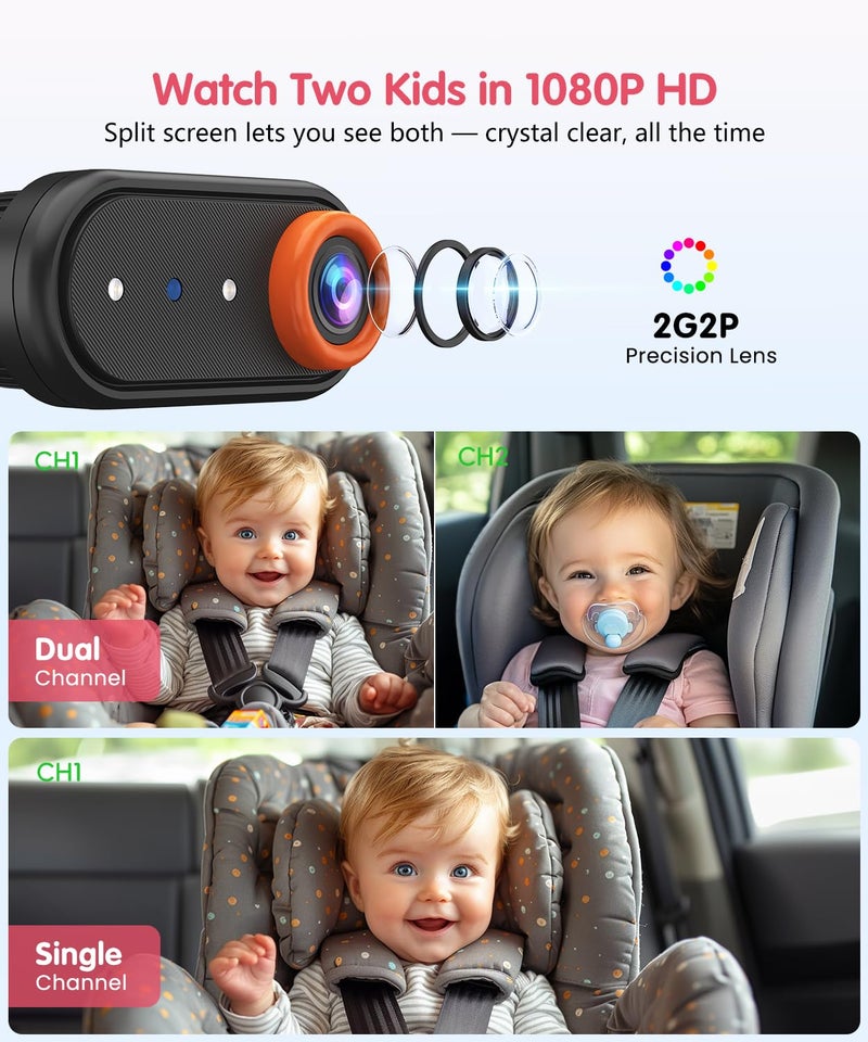 LUCKVIEW BM2 PRO Dual Baby Car Camera, 5.2" 1080P HD Display for Rear-Facing Car Seats, IR Night Vision, Anti-Shake Mount, Easy Install â€“ Ideal for Parents with 2 Kids and Pets - Image 2