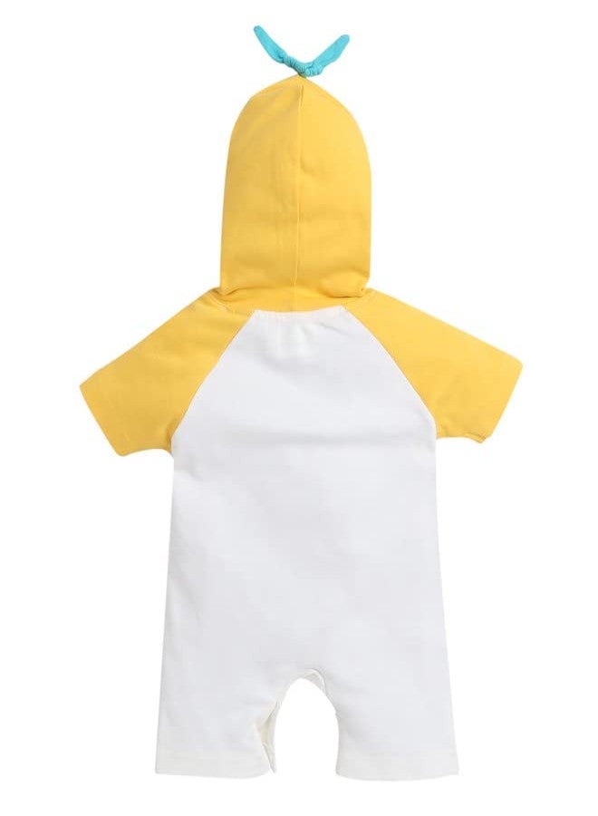 BUMZEE White & Yellow Boys Half Sleeves Thigh Length Hooded Romper Age - 9-12 Months - Image 2