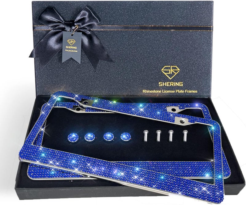 Shering Bling License Plate Frame - 2 Pack with Premium Gift Box and 1200 Rhinestones - Image 1