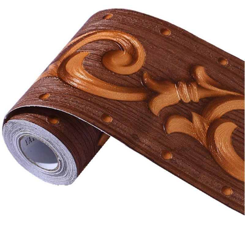 Teemall Lris Pattern Brown Self Adhesive 3D Waterproof Wall Border Decor Removable Kitchen Bathroom Tiles Stciker 42x1968 inch