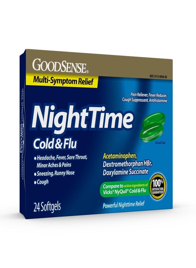 GoodSense Nighttime Cold & Flu Softgels, Relieves Aches and Pains Related to Cold & Flu, 24 Count (Pack of 1) - Image 1