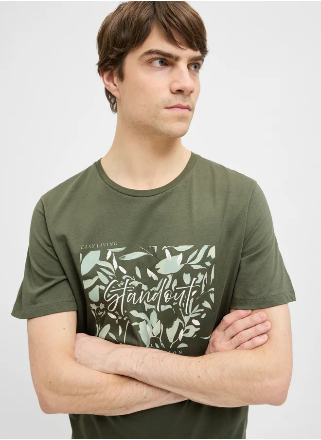 JJ Rebel by Jack & Jones JJ REBEL Graphic Print Crew Neck Regular Fit T-Shirt