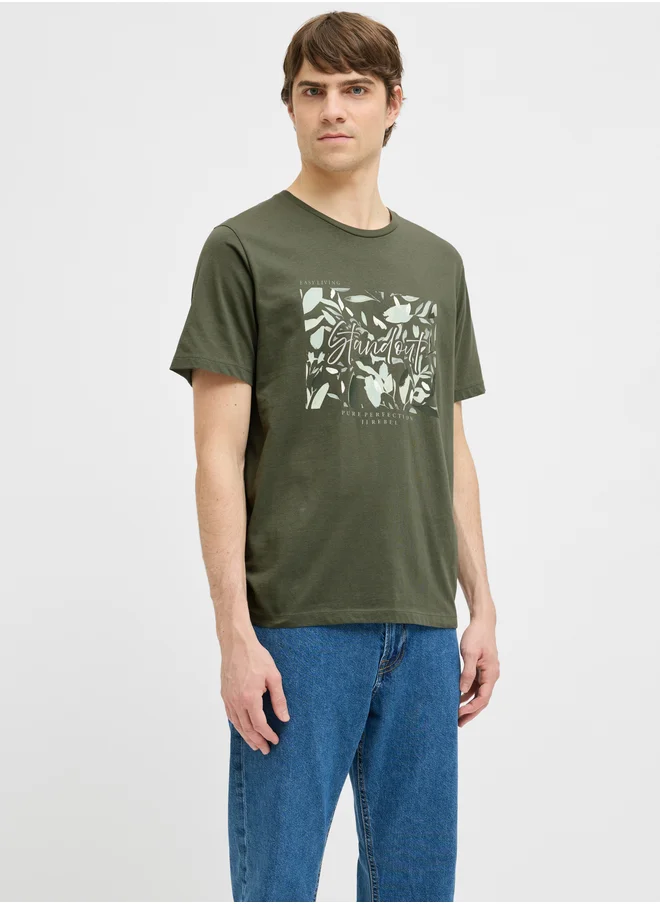 JJ Rebel by Jack & Jones JJ REBEL Graphic Print Crew Neck Regular Fit T-Shirt