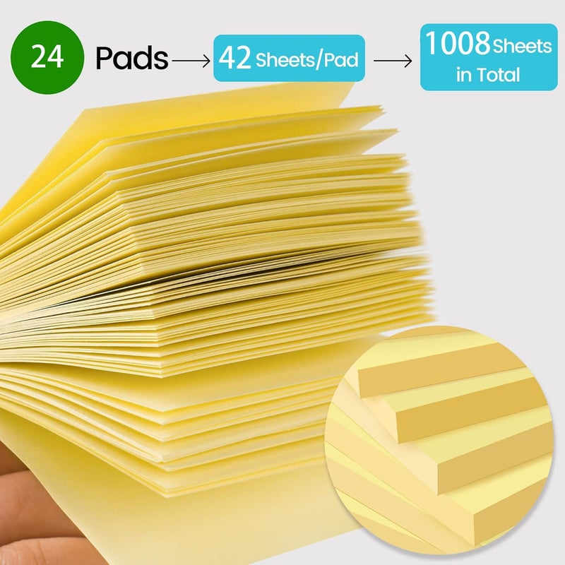 YEECOK (24 Pack) Sticky Notes 3x3 in Yellow, Clean Removal, Recyclable, Self-Stick Pads, Easy to Post for Home, Office, Notebook - Image 2
