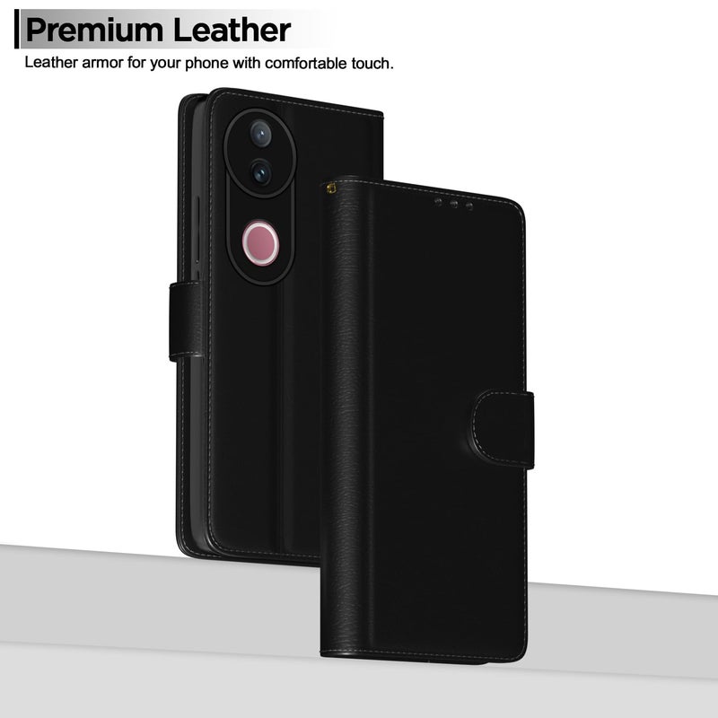 Pikkme Flip Cover for iQOO Z10R 5G / Vivo V50 5G / V50e 5G / Vivo T4R 5G Leather Finish | Inside TPU with Card Pockets | Wallet Stand and Shock Proof | Complete Protection Flip Case(Black) - Image 2