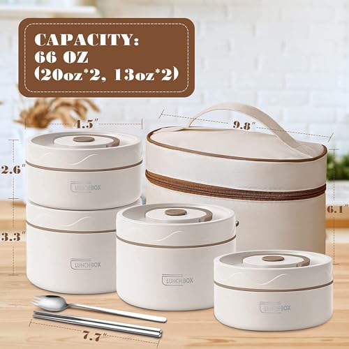 daiDokoro Stainless Steel 4 Insulated Container Lunch Box Set with Thermal Bag & Cutlery for Students/Office/College/Picnic - (Beige, 1940 ML) - Image 2